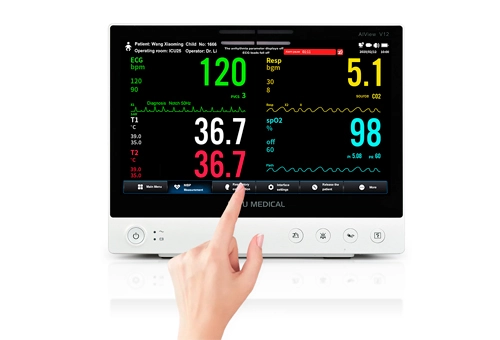 Lepu طبي AiView V12/V10 جهاز مراقبة المريض متعدد المعلمات محمول الكل في واحد علامات حيوية مع تحليل AI شاشة تعمل باللمس لتشخيص المستشفى ICU سيارة الإسعاف السريرية والاستخدام المنزلي